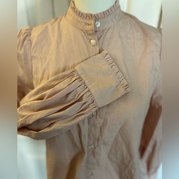 A New Day Pink Ruffle Button Up Long Sleeve High Neck Top Size Small - Picture 3 of 9